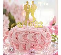 Décoration de gâteau de mariage à paillettes dorées Mr & Mr Silhouette Groom et Groom Romantique Wedding Cake Topper Two Groomsmen Wedding Party Favors Custom Nom Date Gay Couple Cadeaux