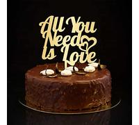 Décoration de gâteau de mariage « All You Need Is Love » - Dorée - Mr & Mrs - Silhouette romantique - Mariée et marié - Décoration de gâteau de fiançailles - Cadeau de fiançailles pour couple - 15,2