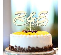 Décoration de gâteau de mariage avec monogramme R & E en bois - Lettres personnalisées Mr & Mrs - Élégantes fournitures de fête d'anniversaire de mariage - Cadeaux de fête prénuptiale
