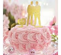 Décoration de gâteau de mariage couple homosexuel - Silhouette de deux hommes - Cadeau personnalisé - Or pailleté