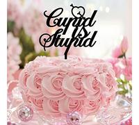 Décoration de gâteau de mariage « Cupid Is Stupid Mr & Mrs » - Personnalisable - Décoration de gâteau de mariage - Cadeau d'enterrement de vie de jeune fille - Acrylique noir