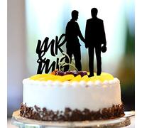 Décoration de gâteau de mariage en acrylique noir Mr & Mr Silhouette Groom And Groom Country Wedding Cake Topper Two Groomsmen Wedding Party Favors Personnaliser Nom Est Date Couple Gay Cadeaux 15,2