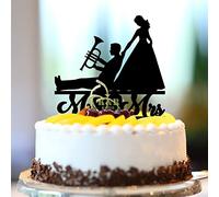 Décoration de gâteau de mariage en acrylique noir Mr & Mrs avec nom de famille et date de l'est - Silhouette de mariée et marié - Décoration de gâteau de fiançailles - Cadeau de enterrement de vie de