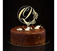 Décoration de gâteau de mariage en bois - Lettre Q - Nom initial - Fleur botanique pour mariage, fiançailles, fête, cadeaux d'anniversaire rustiques réutilisables pour enfants