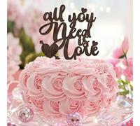 Décoration de gâteau de mariage en bois marron avec citation « All You Need Is Love » Mr & Mrs - Personnalisable