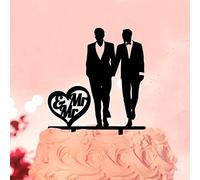 Décoration de gâteau de mariage gay - Silhouette de cœurs - Pour couple de deux garçons d'honneur - Personnalisable - Cadeau de mariage ou de fiançailles