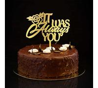 Décoration de gâteau de mariage « It Was Always You » avec citation dorée « Mr & Mrs » - Personnalisable - Pour fête prénuptiale, enterrement de vie de jeune fille, fiançailles, couple