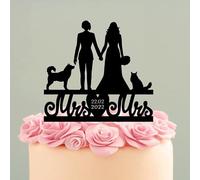 Décoration de gâteau de mariage lesbienne pour mariage avec chien, Mme chat, couple lesbien, 15,2 à 19,8 cm, personnalisable pour anniversaire de mariage