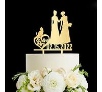 Décoration de gâteau de mariage lesbiennes - Couple lesbienne - Silhouette personnalisée de Mme et Mme avec chat - Parfait pour les mariages lesbiens, fiançailles en acrylique doré