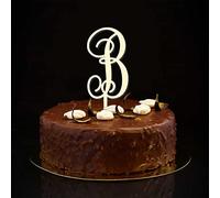 Décoration de gâteau de mariage lettre B monogramme en bois pour mariage, fiançailles, décorations de gâteau rustiques, réutilisables, cadeaux d'anniversaire rustiques pour hommes et femmes avec 26