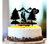 Décoration de gâteau de mariage Monsieur et Mme - Personnalisable - Nom de famille - Silhouette rustique de mariée et de marié - En acrylique noir