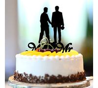 Décoration de gâteau de mariage Mr & Mr Gay en acrylique noir romantique deux mariés Silhouette homosexuel gay Décorations de gâteau de mariage Nom personnalisé Date Est Date Couple Gay Cadeaux 15,2