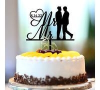 Décoration de gâteau de mariage Mr & Mr Gay en acrylique noir rustique Groom and Groom Wedding Cake Topper Silhouette Gay LGBT Wedding Party Favors Personnaliser Gay Couple Gay Cadeaux 15,2 cm