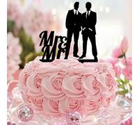 Décoration de gâteau de mariage Mr & Mr Silhouette Acrylique Noir Homosexuel Deux mariés Country Cake Topper Silhouette Fête de mariage Favors Nom personnalisé Date Hommes Cadeaux