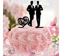 Décoration de gâteau de mariage Mr & Mr Silhouette en acrylique noir Love Gay Two Men Country Cake Topper Silhouette Mariage Fiançailles Party Decor Personnaliser Nom Mariage Date Hommes Cadeaux de