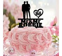 Décoration de gâteau de mariage Mr & Mr Silhouette en acrylique noir Love Two Men Two Men Romance Wedding Cake Topper Silhouette Décoration de gâteau de mariage Personnaliser les noms de couple Est