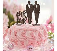 Décoration de gâteau de mariage Mr & Mr Silhouette en bois Love Two Mens Groom And Groom Funny Wedding Cake Topper Silhouette Mariage Engagement Party Decor Personnalisé Nom de famille Date Est Homme