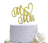 Décoration de gâteau de mariage ou de fiançailles avec inscription « Mr and Mrs », double face à paillettes dorées