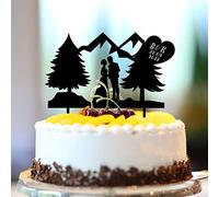 Décoration de gâteau de mariage rustique Monsieur et Mme Montagne Arbres Personnaliser Nom de famille Date Est Silhouette de mariée et marié Décoration de gâteau pour fiançailles future mariée Cadeau