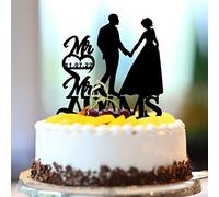 Décoration de gâteau de mariage rustique Mr & Mrs personnalisable avec nom de famille et date de l'est - Silhouette de mariée et de marié - Décoration de gâteau pour fiançailles de future mariée