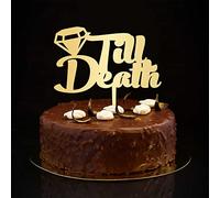 Décoration de gâteau de mariage « Till Death » « Mr & Mrs » avec silhouette dorée élégante pour mariage, fiançailles, mariage, fiançailles - 15,2 cm