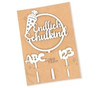 Décoration de gâteau de rentrée des classes - En bois - Enfin écolier - Décoration de gâteau - ABC 123 - Pour fille et garçon - Rentrée scolaire
