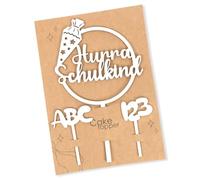 Décoration de gâteau de rentrée des classes - En bois - Hurra - Décoration de gâteau - Décoration de gâteau - ABC 123 - Pour fille et garçon - Rentrée scolaire