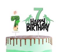 Décoration de gâteau dinosaure avec bougie en forme de chiffre et bougies dinosaures - Décoration de gâteau d'anniversaire sur le thème des dinosaures