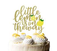 Décoration de gâteau dorée à paillettes Little Lemon is on the Way - Thème fête prénatale - Fournitures de fête d'anniversaire pour garçons et filles