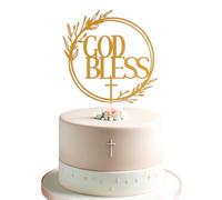 Décoration de gâteau dorée « God Bless » - Bénédictions divines - Élégante décoration de gâteau pour célébrations, baptêmes et jalons