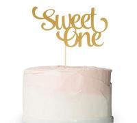Décoration de gâteau dorée pour 1er anniversaire - Décoration de gâteau d'anniversaire à paillettes pour photomaton, fête d'anniversaire de mariage, fête prénatale