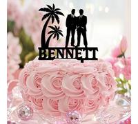 Décoration de gâteau en acrylique avec couple gay Mr & Mr Tropical avec mariés et rendez-vous homosexuels LGBTQ+ Noir Pour fête prénuptiale anniversaire de mariage Cadeau unique pour enfants