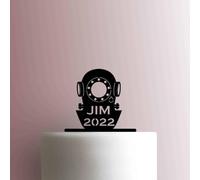 Décoration de gâteau en acrylique avec nom et année de plongée - 15,2 cm de large - Bleu