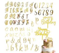 Décoration de Gâteau en Acrylique Doré - Ensemble de Lettres Majuscules et Minuscules A-Z, Chiffres 0-9, Autocollants Joyeux Anniversaire - 64 Pièces, Idéal pour Gâteaux d'anniversaire,
