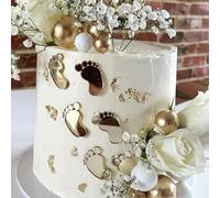 Décoration de gâteau en acrylique effet miroir pour baptême - Doré/argenté - Pour 1ère fête, anniversaire, anniversaire de mariage - Fournitures de gâteau à faire soi-même (pied de bébé)