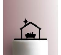 Décoration de gâteau en acrylique Motif bébé Jésus dans la mangeoire Fuchsia 12,7 cm de large