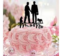 Décoration de gâteau en acrylique noir avec silhouette de chien et de chat pour couple homosexuel LGBT - Décoration de fête d'anniversaire de mariage homosexuel avec nom personnalisé - Cadeau pour