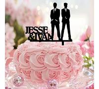 Décoration de gâteau en acrylique noir avec silhouette de couple homosexuel - Décoration de gâteau élégante pour mariage homosexuel - Cadeau pour homme