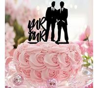 Décoration de gâteau en acrylique noir avec silhouette de Mr & Mr - Deux hommes - Décoration de gâteau amusante pour fête de mariage gay - Cadeaux personnalisés pour couple gay