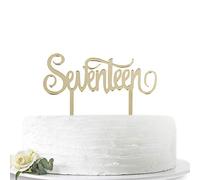 Décoration de gâteau en acrylique pour dix-sept ans Doré miroir - Happy 17th Birthday/Anniversary - Cheers to 17 Years