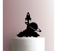 Décoration de gâteau en acrylique Vaisseau spatial et Saturne 17,8 cm de large/blanc