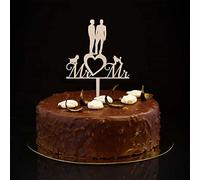 Décoration de gâteau en bois avec inscription « Mr & Mr » - Deux mariés LGBT - Pour anniversaire de mariage, fiançailles - Cœurs d'amour fabuleux - Animaux domestiques - Chiens et chats - En acrylique