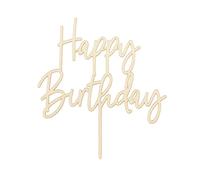 PartyDeco Décoration de gâteau en bois « Happy Birthday » - 16,5 cm - Pour anniversaire, fête, fête d'anniversaire, fête d'anniversaire, décoration de fête en bois
