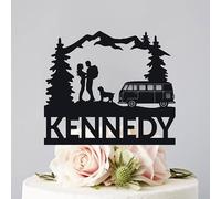 Décoration de gâteau en forme de couple Monsieur et Madame avec bus aventure en montagne, fiançailles, randonnée, 15,2 à 19,8 cm