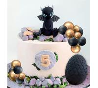 Décoration de gâteau en forme de dragon noir - Boules dorées et noires - Décoration de gâteau pour fête prénatale, anniversaire, fête de mariage