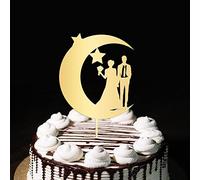 Décoration de gâteau en forme de lune pour mariée et marié - Motif étoile Mr & Mrs - Pour anniversaire de mariage - Cadeau de fiançailles - Doré