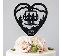 Décoration de gâteau en forme de montagne, station de ski et planche à neige, motif couple d'hiver, pour couple de mariés, silhouette en acrylique personnalisée