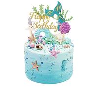 Décoration de gâteau en forme de sirène - À paillettes - Inscription : « Happy Birthday » - Pour un anniversaire, une fête, une fête prénatale