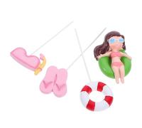 Décoration de Gâteau en Résine 4 Pcs, Thème Plage été Anniversaire | Figures Assorties, Maillot, Bouée, Lunettes, Tongs, pour Fête Estivale et Table de Buffet