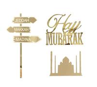 Décoration de gâteau - Ensemble lune et étoile en acrylique pour décoration | Finition miroir dorée, plugin de dessert, décoration de célébration du Hajj, fournitures de fête de festival